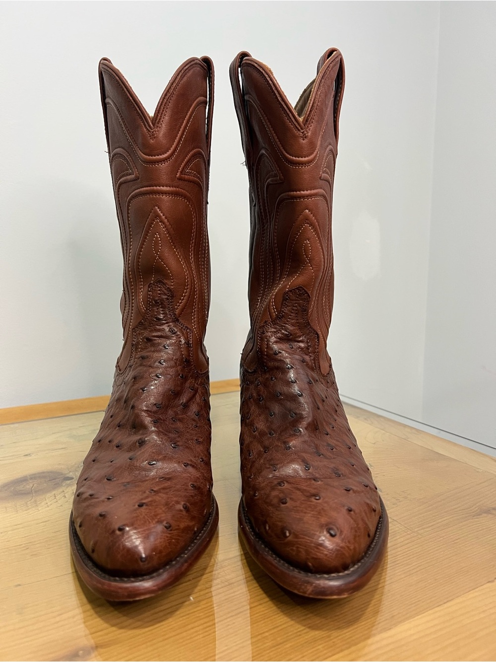 Tecovas the Jessie bourbon  Brown Ostrich Leather Heeled Cowboy Boots - Picture 5 of 7